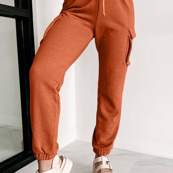 Orange Cargo Jogger SweatPants Drawstring Cargos - Picture 3 of 6